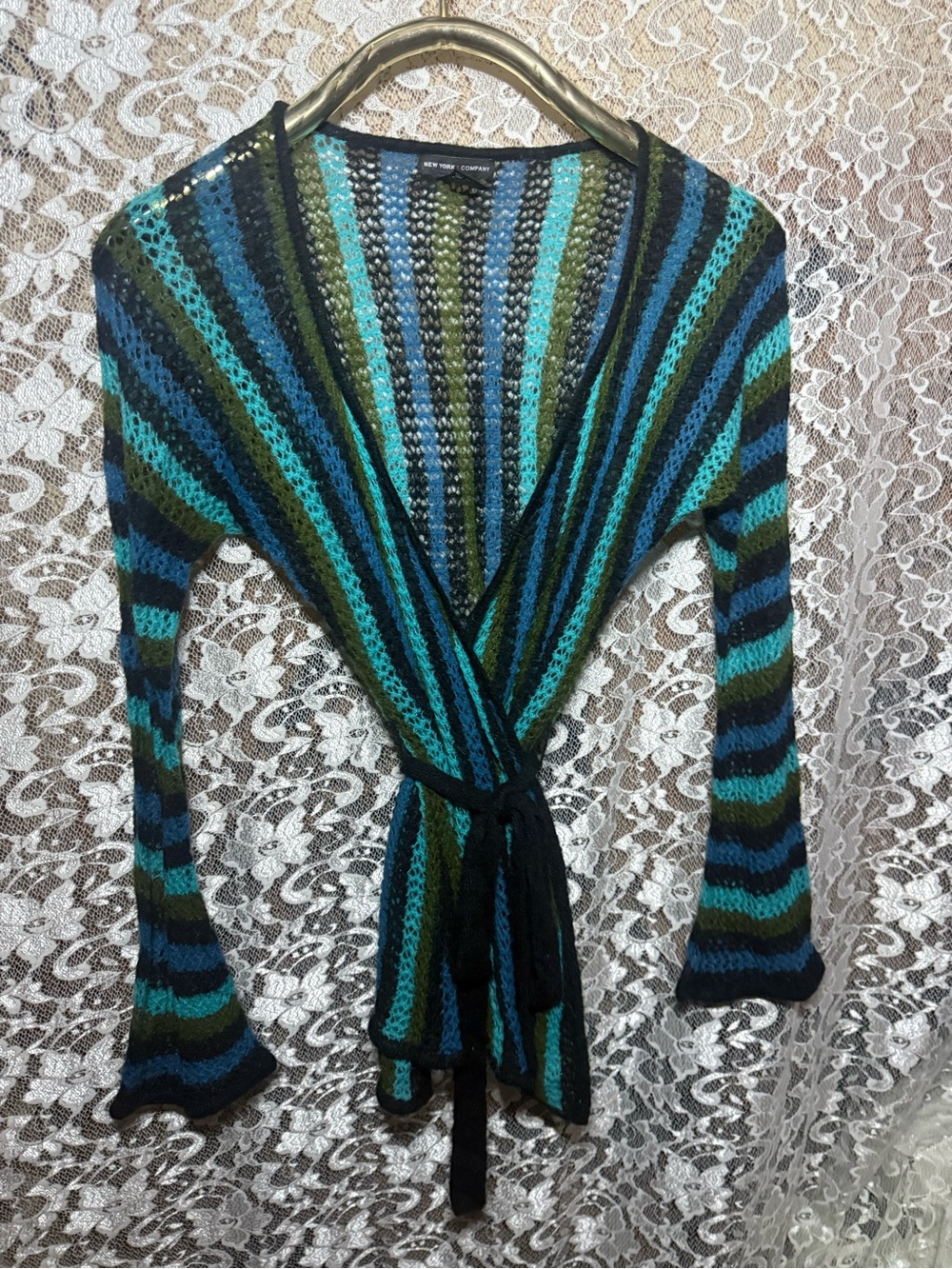Vintage knit top long sleeve wrap w belt XS-M excellent condition mermaid core